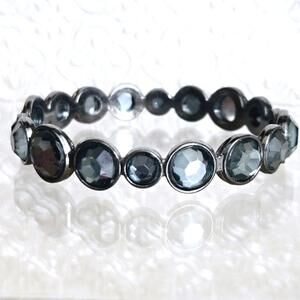 Gunmetal Silver Tone Faceted Bangle Bracelet